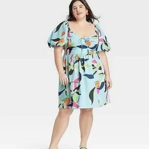 Women's Puff Short Sleeve Dress by  A New Day Blue xxl